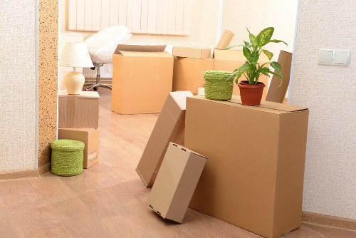 Office relocation support with organized boxes and equipment